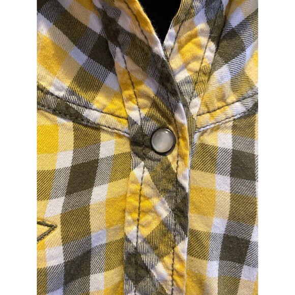Old Navy Button Down Blouse Plus Size XL Yellow Green Plaid Pearl Snaps Western - Picture 4 of 11